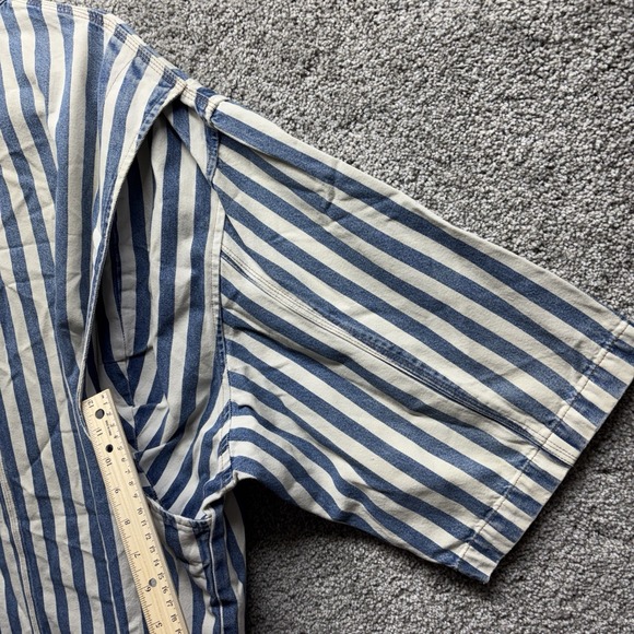 Vintage Y2K Legal Jean Denim Mens XL 1/4 Zip Shirt Striped Short Sleeve Vented - Picture 15 of 16